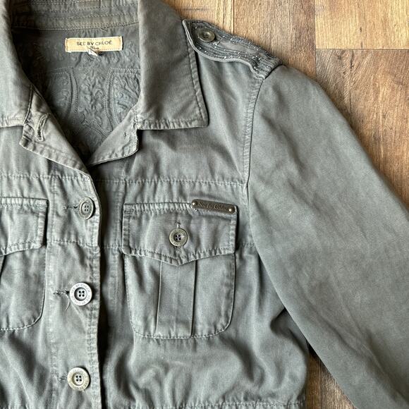 See By Chloe Paris Denim Jacket Women's Size 10 Green Boho Hippie Embroidered - Picture 5 of 11